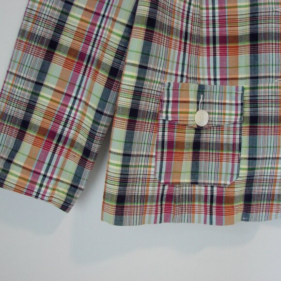 Talbots Plaid Linen Flax Blazer Jacket Flax Madras Preppy Blue Pink Green 16 W - Picture 9 of 15